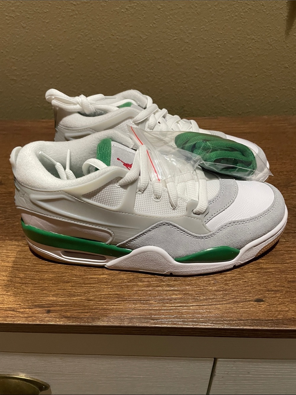 Jordan White and Green Low-Top Athletic Sneakers